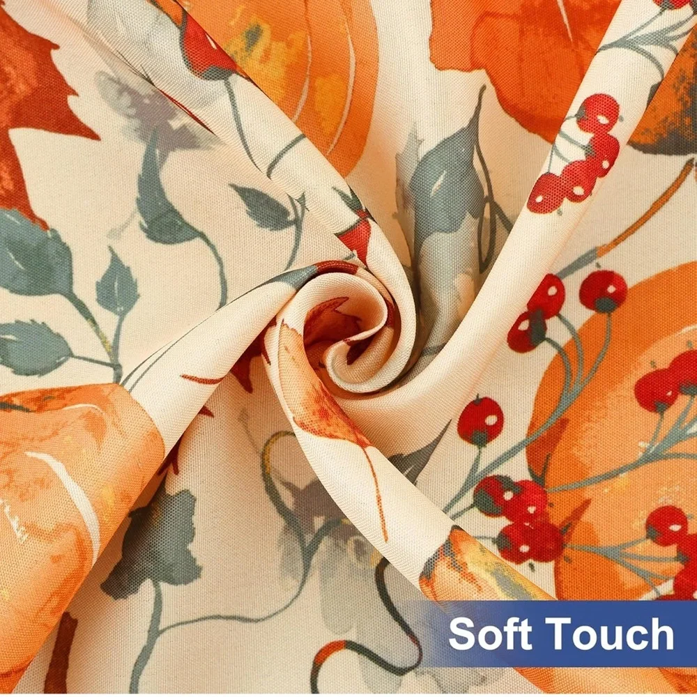 Autumn Harvest Pumpkin Leaves Round 36-44 in. Tablecloth Orange Cream